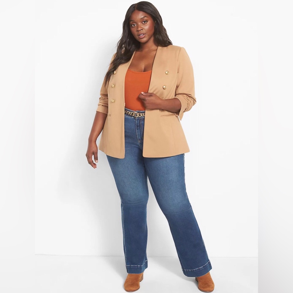 LB Tan Blazer Ponte Collarless